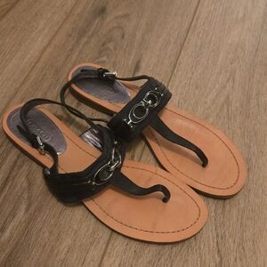 Coach Black and Tan Leather Sandals